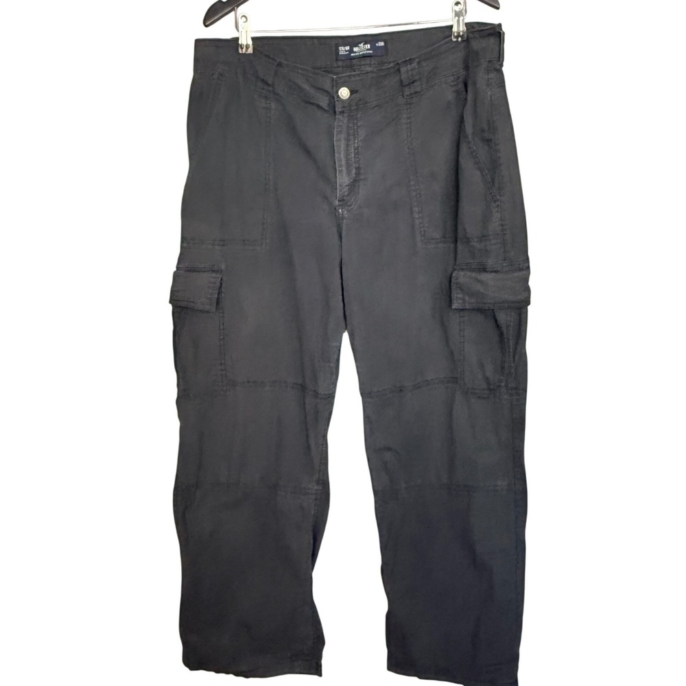 Hollister High Rise Vintage Baggy Cargo Pants Mens 38x29 Black Utility Y2K Wide